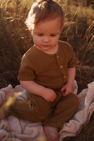 Versatile and stylish boy outfits for hire Australia: Jamie Kay Ryan Onepiece - Perfect for special occasions - Boy Outfits For Hire - Boy Outfits For Photoshoots - Gold-coloured Boy Outfit Australia