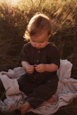 Graphite-coloured Boy Outfit Australia - 100% organic cotton muslin material Boy Outfits for Hire Australia: Jamie Kay Ryan Onepiece - Boy Outfits For Hire - Boy Outfits For Photoshoots