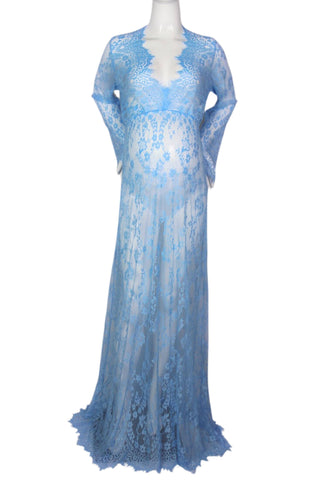 Katherine Sheer Lace Maxi Dress - Light Blue - Maternity Dress Hire - Light Blue Lace Dress Hire Australia