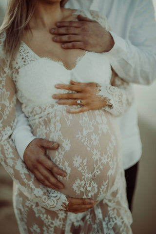 Katherine Sheer Lace Maxi Maternity Photoshoot Dress - White