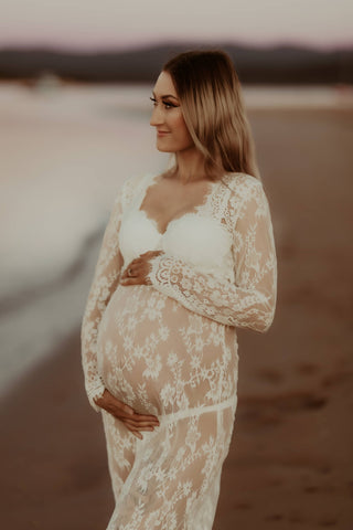 Katherine Sheer Lace Maxi Maternity Photoshoot Dress - White