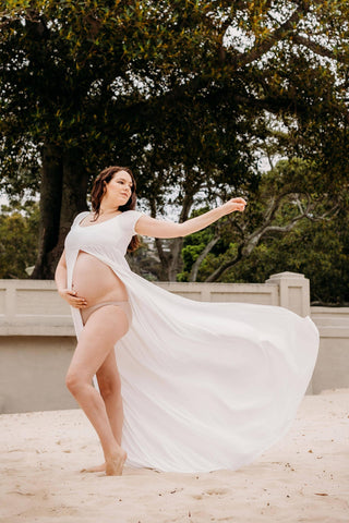 Maternity Photoshoot Gown Australia - Kiara Split Front Maternity Maxi Dress - Ivory - Maternity Dress Hire Austrlia