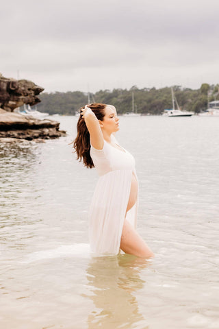 Kiara Split Front Maternity Maxi Dress - Ivory