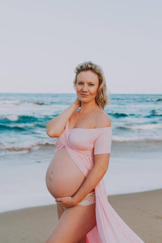 Kiara Split Front Maternity Maxi Dress - Pink - Stretchy Jersey Material Maternity Dress Hire - Pink Dress Maternity Dress Hire Australia