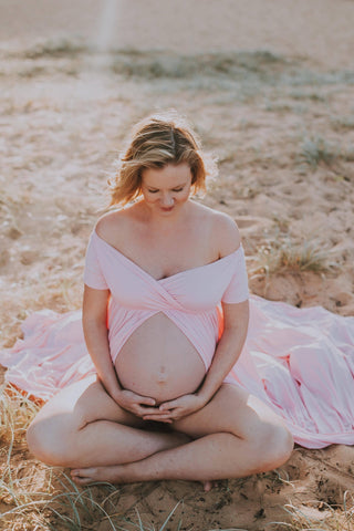 Maternity Photoshoot Gown Australia - Kiara Split Front Maternity Maxi Dress - Pink - Maternity Dress Hire Austrlia