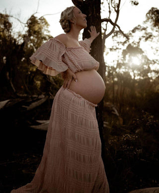 Flaunt Your Baby Bump Maternity Dress Hire - La Rosa Tulle Maxi Two Piece Set - Old Rose