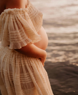 Off-the-Shoulder Maternity Dress Hire - La Rosa Tulle Maxi Two Piece Set - Vanilla