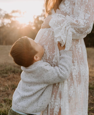 V-Neckline Lace Maternity Dress Hire for Photoshoot: Lola Ivory Lace Maxi Hire