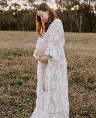 Lola Ivory Lace Maternity Maxi Dress: Complement Your Skin Tone Maternity Dress Hire - Rent Now for Photoshoot