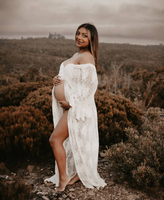 Show off your baby bump Maternity Dress Hire: Lola Ivory Lace Maternity Maxi Dress