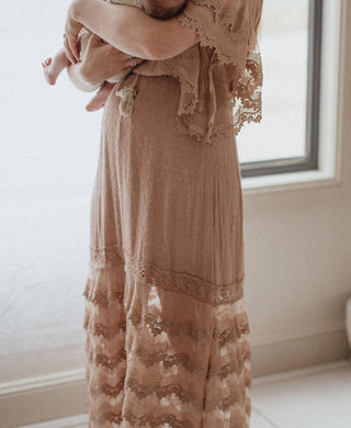 Celebrate Special Moments in Style with Lorraine Mocha Lace Maxi Dress - Family Photoshoot Dress Hire