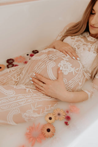 Petite Size M Ivory Lace Maternity Dress Hire - Madeleine Ivory Lace Midi Dress