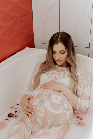 Romantic Ivory Lace Pregnancy Dress - Madeleine Ivory Lace Midi Dress - Maternity Dress Hire