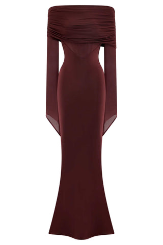 Meshki Kaitlin One Shoulder Slinky And Mesh Maxi Dress - Burgundy