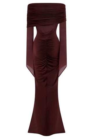 Meshki Kaitlin One Shoulder Slinky And Mesh Maxi Dress - Burgundy