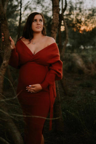 Petal and Pup Bambina Knit Midi Dress - Rust - Maternity Dress Hire - Maternity and Beyond Midi Dress Australia Perfect for any Occasion - Wedding Guest Dress Hire