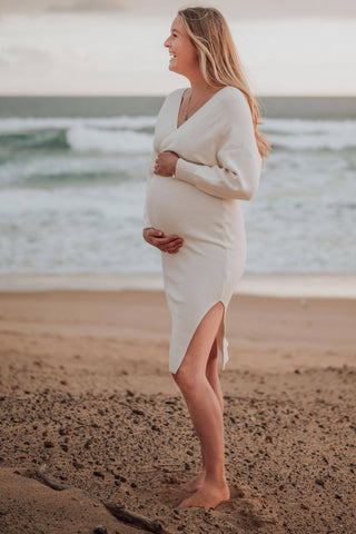 Petal and Pup Bambina Knit Midi Dress - White - Maternity Dress Hire - Maternity and Beyond Midi Dress Australia Perfect for any Occasion - Wedding Guest Dress Hire