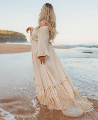 We Are Reclamation Ruffle Me Open Gown - Rust - Hire Today in AU – Mama  Rentals