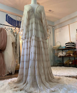 Spectacular Details Flowy Pleated Chiffon: Maternity Dress Hire - Reclamation Gowns Rental: We Are Reclamation Wonderment and Awe Gown