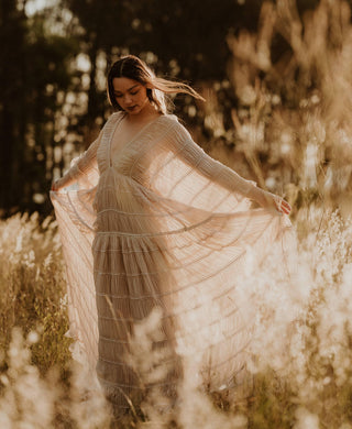 Shimmering Beauty Maternity Dress Hire - We Are Reclamation Wonderment and Awe Gown - Sheer and Light Family Photoshoot Dress