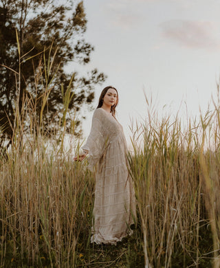 Sheer Chiffon Sophistication: Maternity Dress Hire - Reclamation Gowns Rental: We Are Reclamation Wonderment and Awe Gown - Family Photoshoot Dress Hire