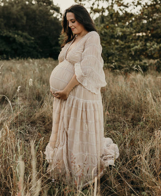 Soft Pleated Chiffon Perfection: Maternity Dress Hire - We Are Reclamation Wonderment and Awe Gown