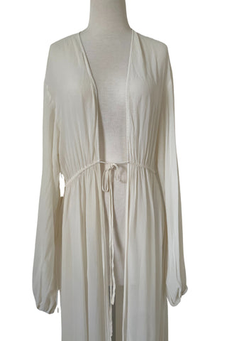 Maternity Robe Hire: Robed.Co Sheer White Robe - Regular length on a mannequin, close up shot
