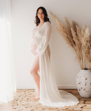 Organic Silk Maternity Dress Hire - Toxin-Free Luxury: Robed.Co Sheer White Robe