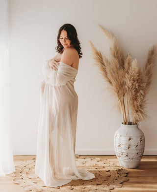 Premium Quality Silk Maternity Dress Hire: Robed.Co Sheer White Robe
