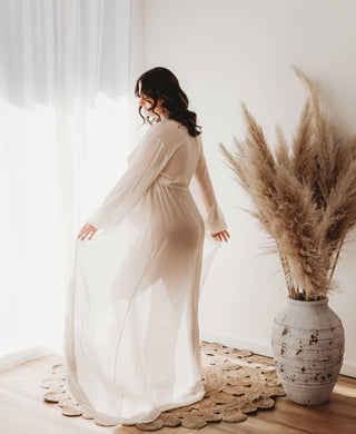 Extra Length Silk Robe Maternity Dress Hire: Robed.Co Sheer White Robe