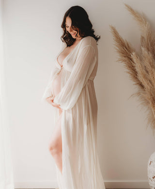 100% Natural Georgette Silk Maternity Dress Hire - Robed.Co Sheer White Robe