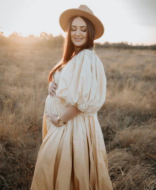 Bump and Breastfeeding-Friendly Dress - Maternity Dress Hire - Rooh Collective Birthday Gown - Sun Ombre