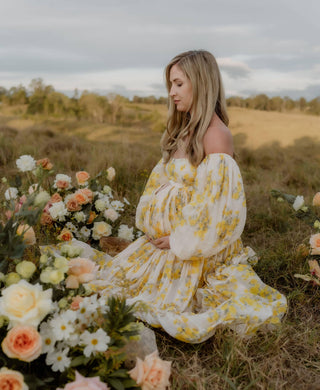 Maternity Dress Hire with Voluminous Sleeves - Rooh Collective Poppy Maxi Dress