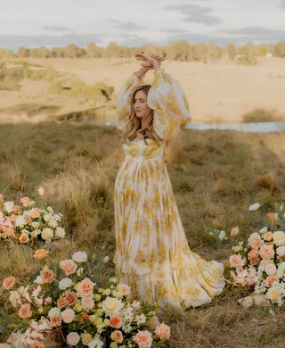 Whimsical Floral Maternity Dress Hire - Rooh Collective Poppy Maxi Dress