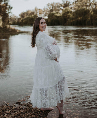 Maternity Baby Shower Dress Hire - Sacred Bundle Tallulah Lace Maxi Dress