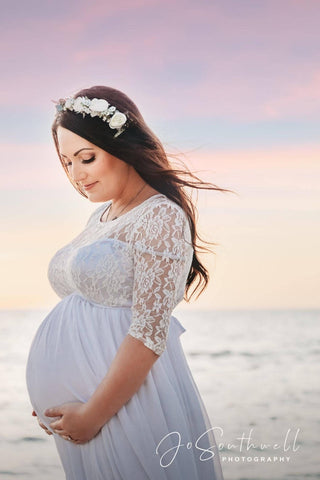 Lace Baby Shower Dress Australia -  Scarlett Lace Maternity Maxi Dress - White - Maternity Dress Hire