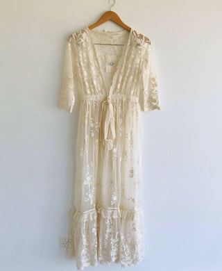 Cream Lace Maternity Dress Hire for Photoshoot and Weddings - Spell Chloe Duster