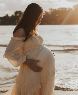 Enchanting Cream Maternity Dress Hire for Baby Shower and Photoshoot - Spell Clementine Mermaid Midi Dress