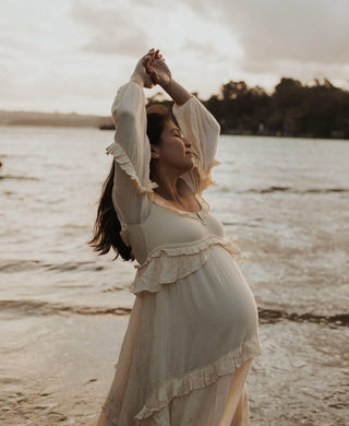 Cream Flowy Maternity Dress Hire - Spell Clementine Mermaid Midi Dress