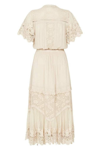 Spell Maggie Embroidered Midi Dress: Midi Maternity Dress Hire - Maternity And Beyond Dress Hire Australia - Off White Maternity Dress Hire - Baby Shower Dress Hire Australia - Boho Baby Shower Dress -