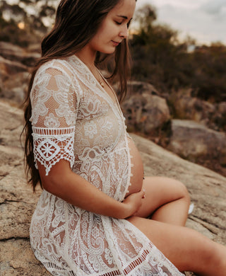 Maternity Dress Hire - Spell Rhiannon Gown - Perfect for Maternity Photoshoot - Specifically Designed Nude Slip - Cream Color