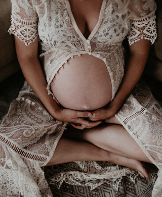 Maternity Dress Hire - Spell Rhiannon Gown - Perfect for Maternity Photoshoot - Ivory Lace Robe