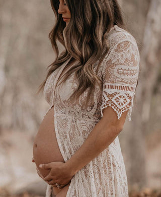 Maternity Dress Hire - Spell Rhiannon Gown - Ivory Lace Gown and Robe