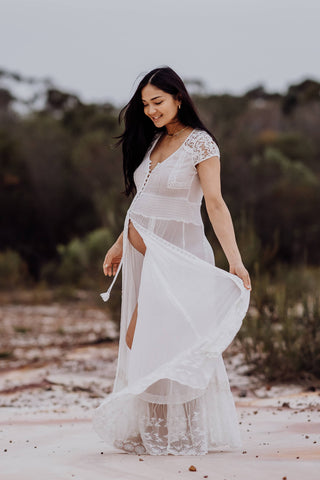 Spell Wild Belle Gown: Maternity Dress Hire - Sheer Lace Maternity Photoshoot Dress