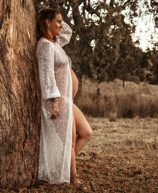 Show Off Your Baby Bump with Stardust Beaded Robe - Maternity Dress Hire