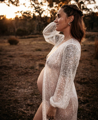 Statement Sheer Robe - Maternity Dress Hire for Glam Lovers - Stardust Beaded Robe