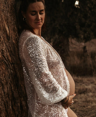 Maternity Dress Hire - Shimmer and Shine in Stardust Beaded Robe