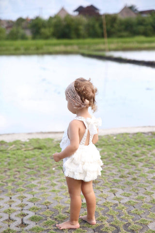 Tea Princess Anchor Boho Baby Romper: Heavenly Baby Girl Dress - Ivory Romper for Hire - Girl Dresses For Hire
