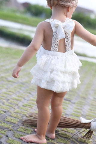 Tea Princess Anchor Boho Baby Romper: Soft Boho Style Baby Romper - Ivory - Girl Dresses For Hire - Perfect for Newborns
