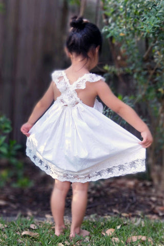 Easy-Fit Elastic Back Dress - Tea Princess Ivory French Vanilla Dress - Girl Dresses For Hire